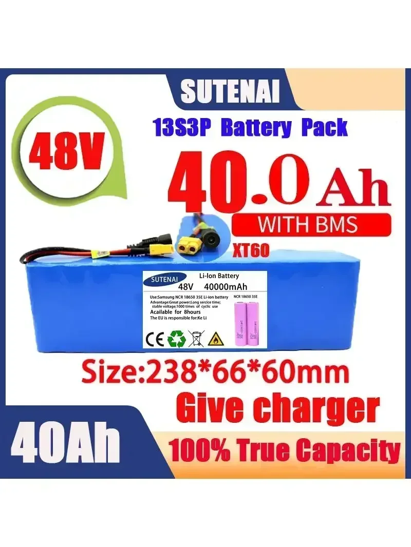 AliExpress SUTENAI Powerful 48V 120000mAh 1000w 13S3P XT60 120Ah Li-ion Battery for 54.6V Scooter Electric Bike with