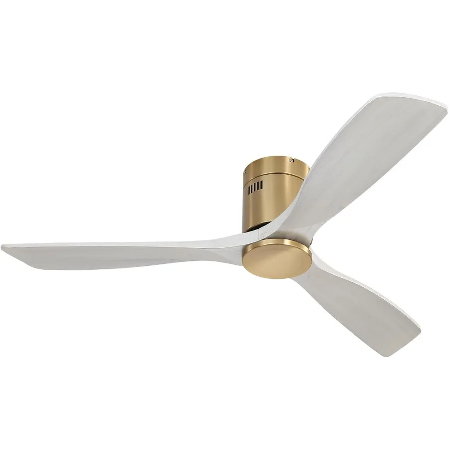 

52 Inch Solid Wood Ceiling Fan without Light Flush Mount 3 Blade Low Profile Design for Modern Indoor and Outdoor Use Including