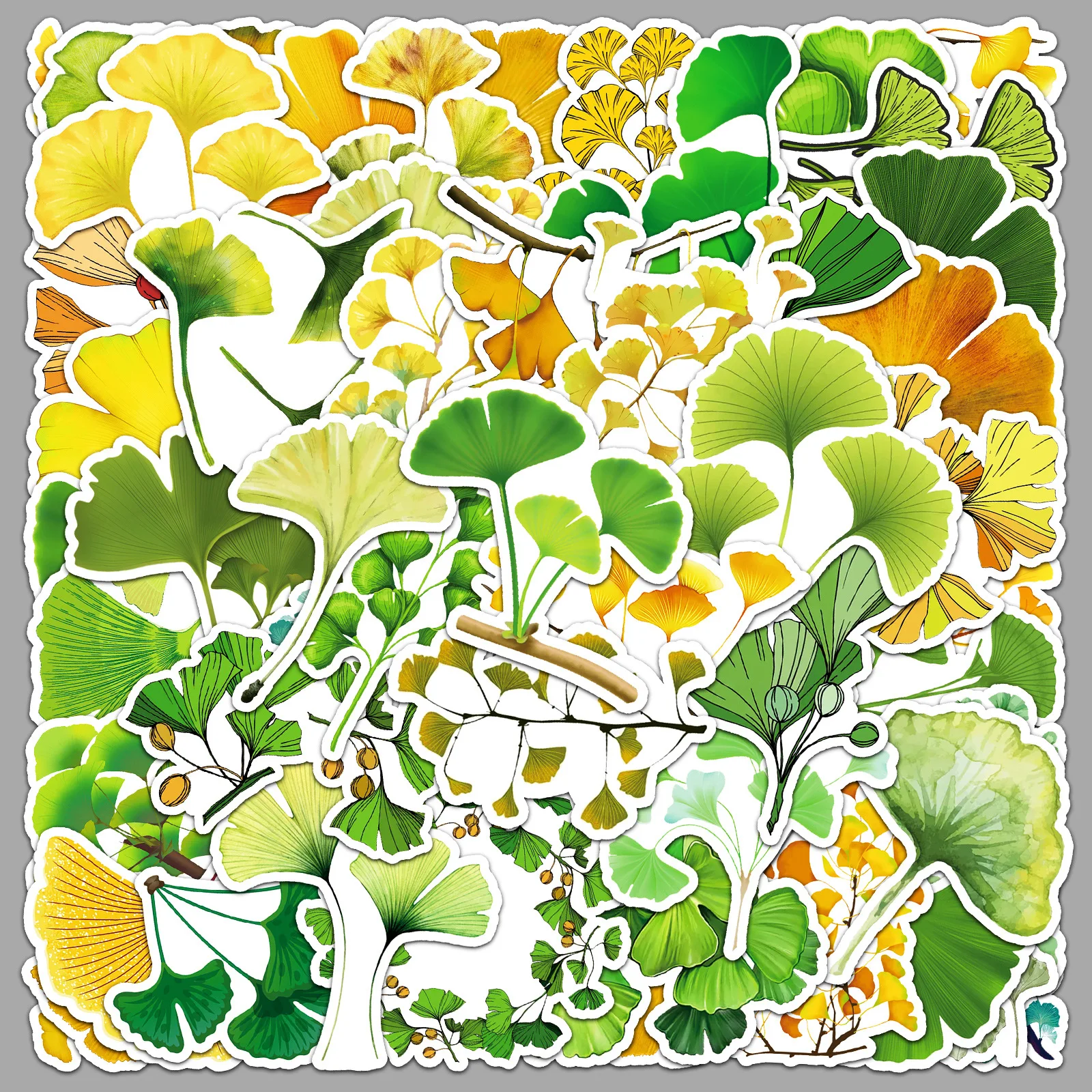 

50PCS Watercolor Ginkgo Leaf Stickers Nature Plant Aesthetic Ginkgo Biloba Decorative Phone Case Waterproof Stickers Kids Toy
