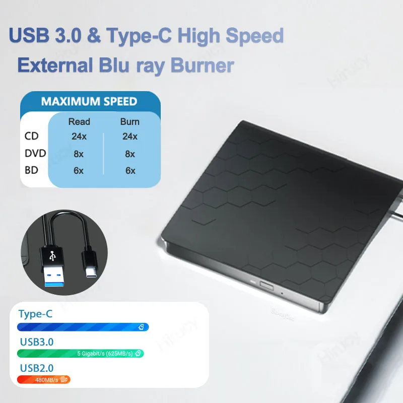 Zewnętrzny napęd Blu-ray USB3.0 Type-C CD DVD BD RW Odtwarzacz Nagrywarka Przenośny napęd optyczny do laptopa Macbook Komputer stacjonarny