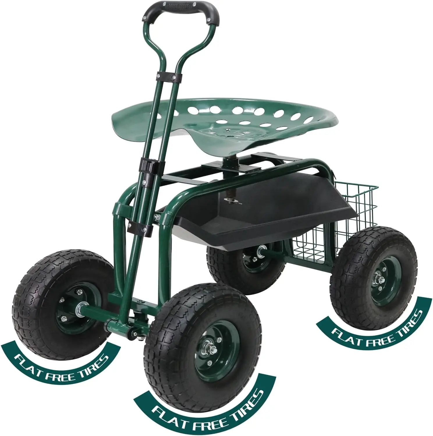 

Garden Cart Outdoor Rolling Garden Workseat with Wheels, Heavy Duty Garden Tool Cart with Extendable Handle and Storage