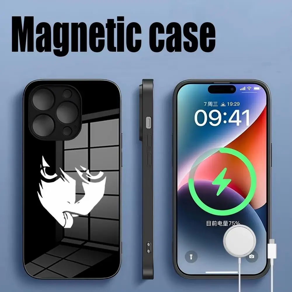 

Anime Death Note L·Lawliet Phone Case Tempered Glass For IPhone 16 15 14 13 12 11 Pro Max Plus Magnetic charging phone case