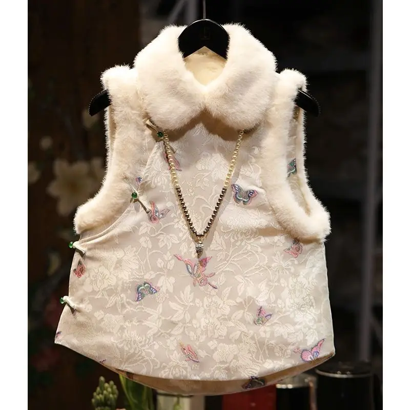 Winter Warm Velvet Cheongsam Thickened Retro Tang Suit Jacquard Chinese Women's Clothing for New Year's Celebration