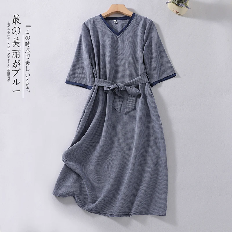 

NYFS 2024 Summer New Office Lady Cotton Woman Dresses Vestidos Robe Ete Femme Elbise Loose V-Neck Half Sleeve Long Dress