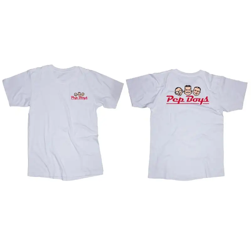 تي شيرت أبيض بشعار متجر إطارات خدمة السيارات من PEP BOYS