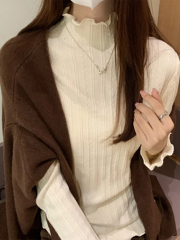 

Модный вязаный свитер, женское пальто с мехом, внутренняя одежда с высоким воротником, осень-зима, деревянный трикотаж, базовый топ