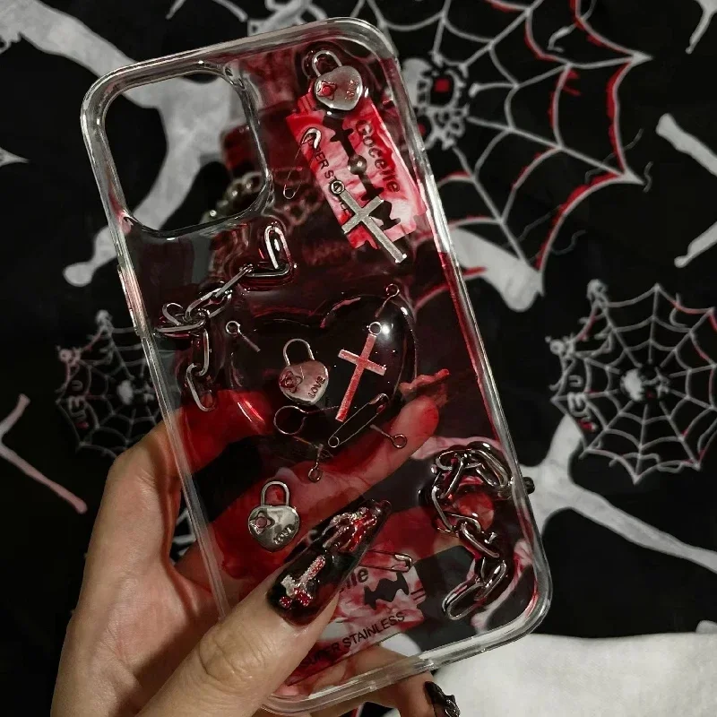 4070 Original 3D Handmade Cell Phone Case Bloody Heart Cross Dark Gothic Horror Punk Style Customized Halloween Christmas Gift