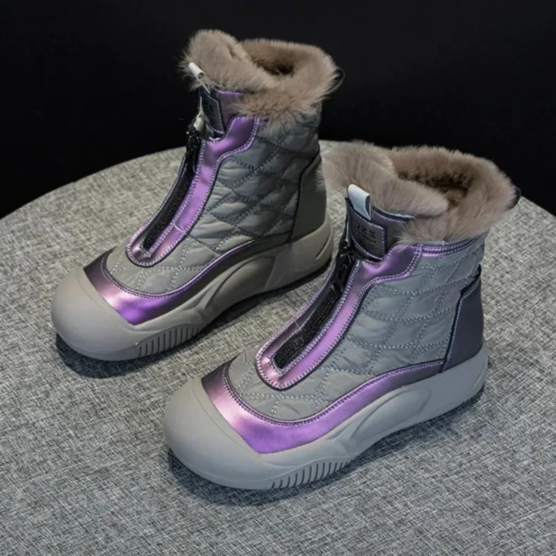 

Women Platform Snow Boot Luxury Genuine Leather Ankle Boots for Woman Fashion Plush Warm Winter Shoes Designer Shoes Botas Mujer