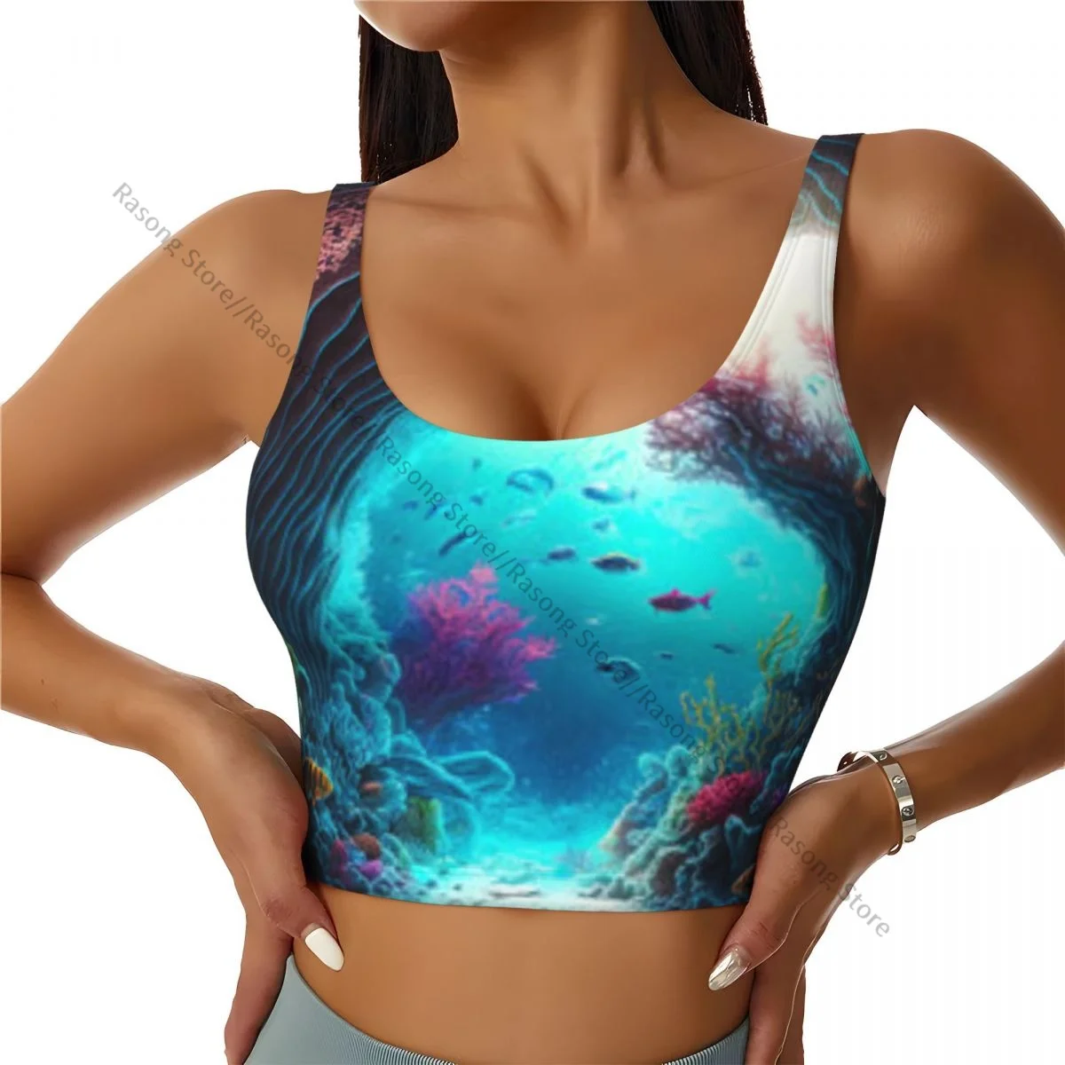 Yoga Vest Women Gym Sports Crop Tops Coral Reefs Marine Life Journey To Bottom Of Underwater Streetwear Workout Tank Top Female