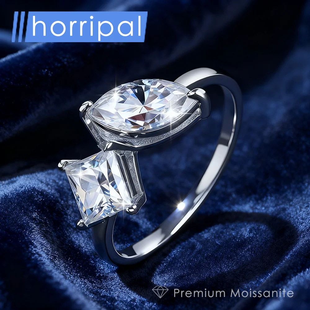

D VVS1 Marquise Princess Cut Moissanite Ring for Women Wedding Ring Plated 18K White Gold Jewelry Sterling Silver Eternity Band