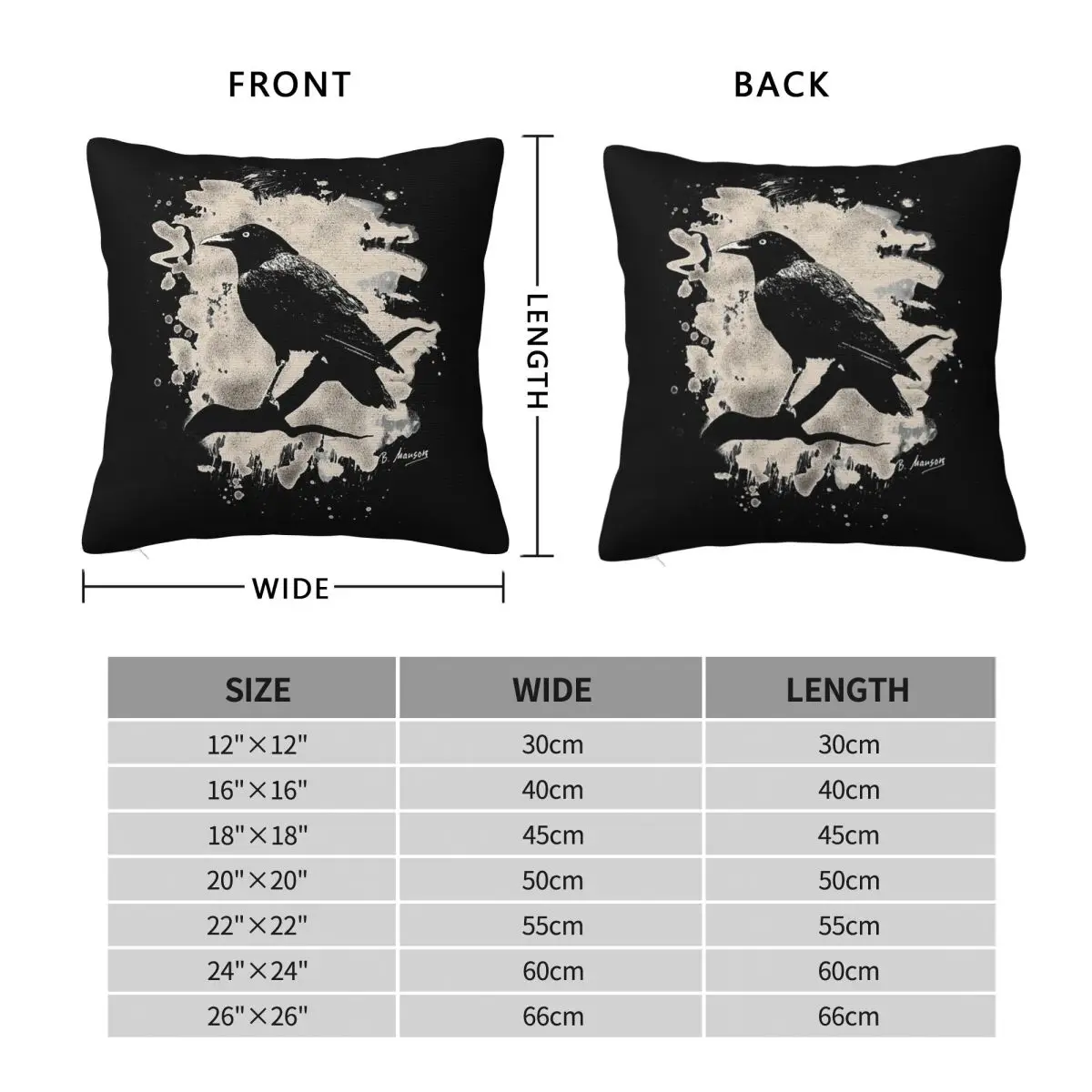Crow Bleached Cream White Square Pillowcase Polyester Linen Velvet Creative Zip Decor Pillow Case Bed Cushion Case Wholesale