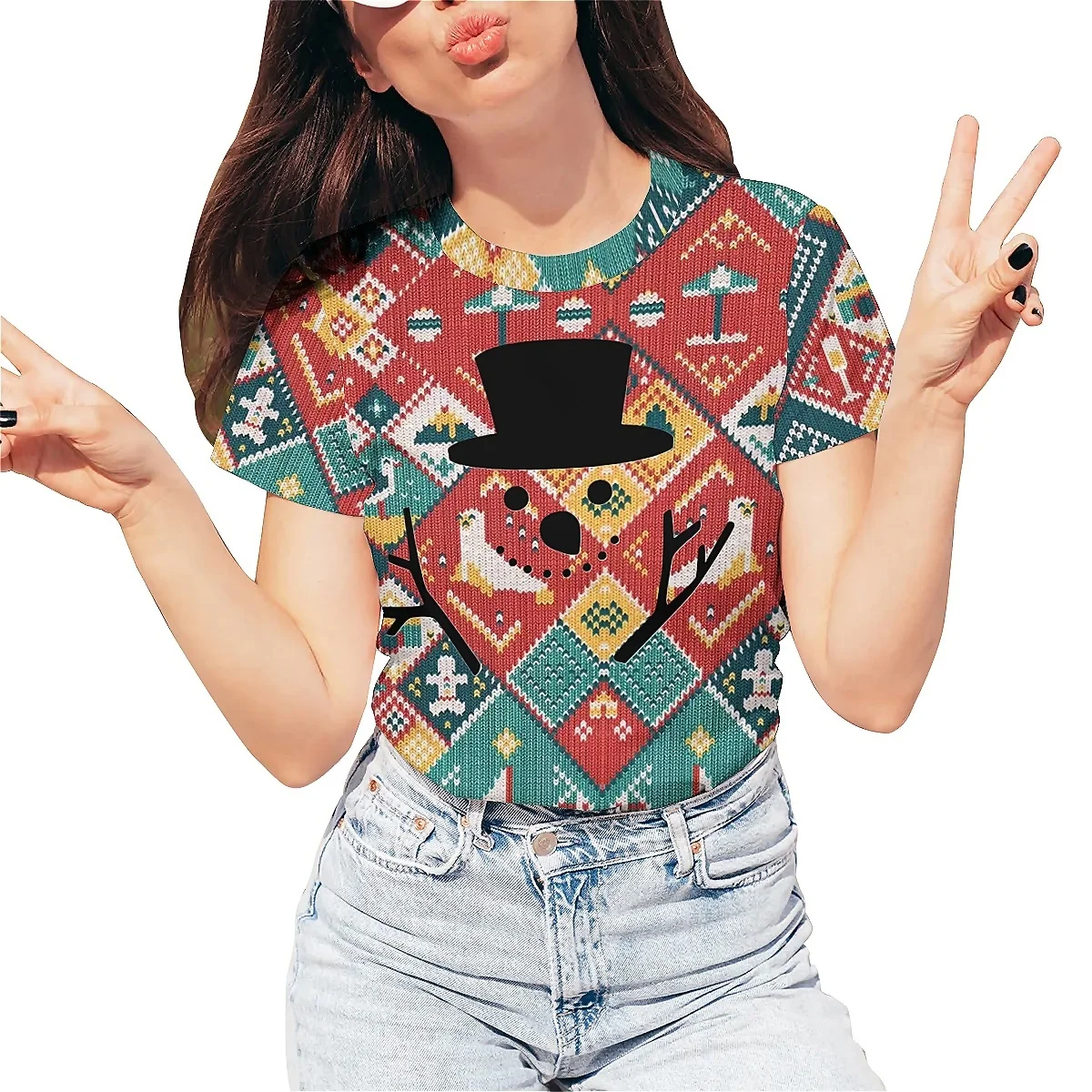 LIASOSO Men's Casual Christmas T-Shirt Festive Santa Snowman Snowflake Cartoon 3D Print Knitted Pattern Every Occasion Daily image 5