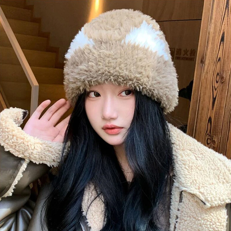الشتاء الدافئة قبعة المرأة لطيف القط الأذن محبوك أفخم البلوز قبعة رقيق الفراء في الهواء الطلق الباردة واقية قبعة للسيدات #5