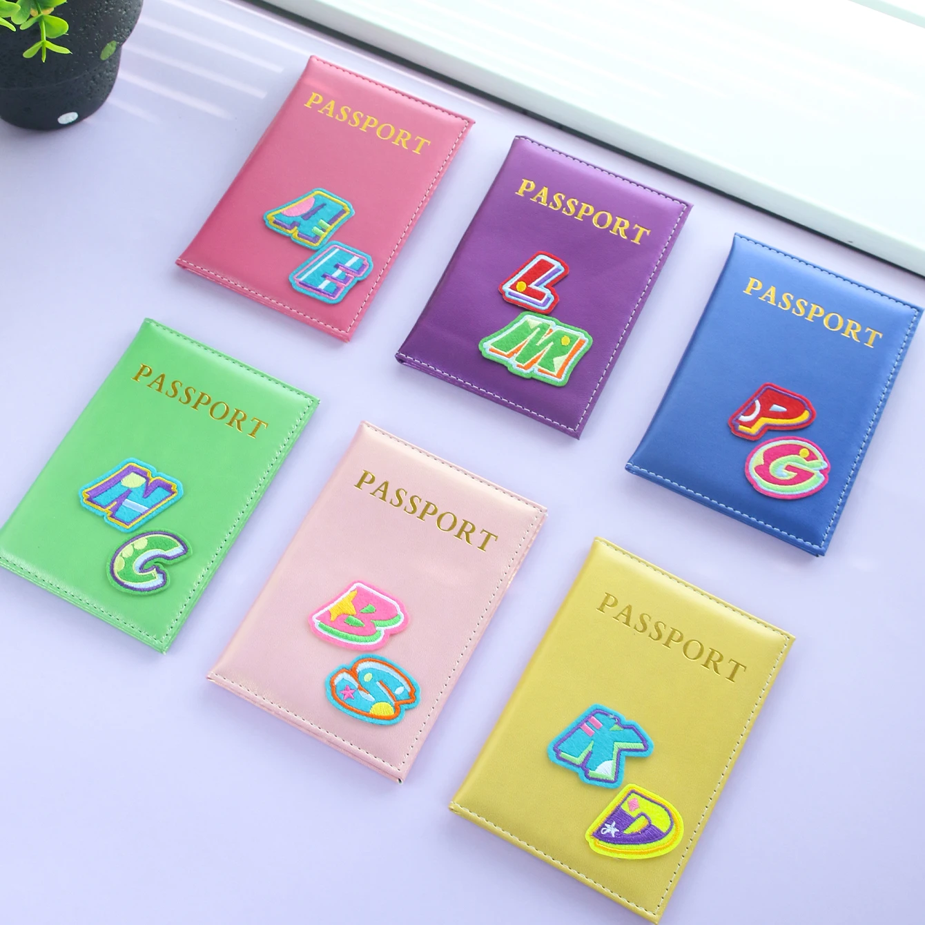 

Personalized Multicolor Letters Passport Cover Customized Luster Passport Holder Bright Passport Holder Cover