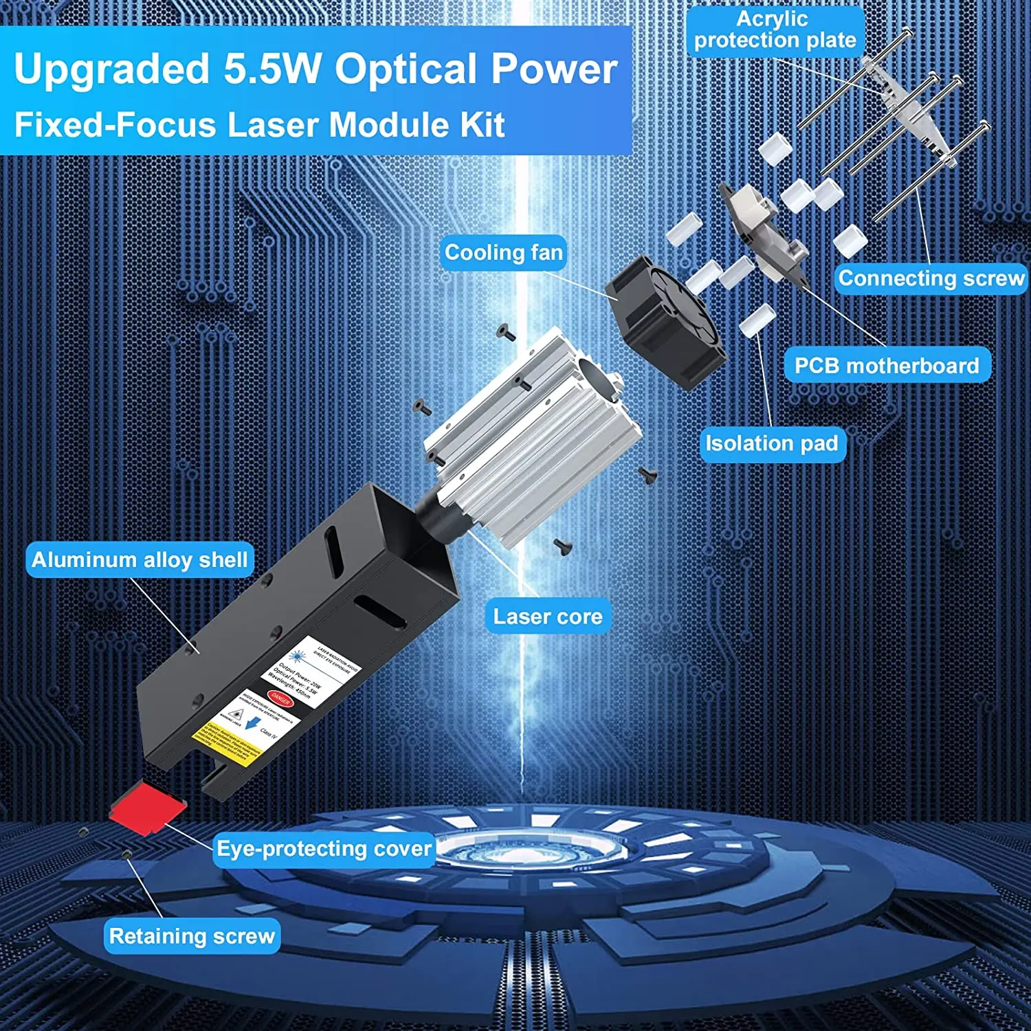 20W Laser Module, gecomprimeerd Spot Vaste-Focus Laser Hoofd Voor Diy Laser Graveur Cnc 3018 Pro Max Graveren Snijmachine