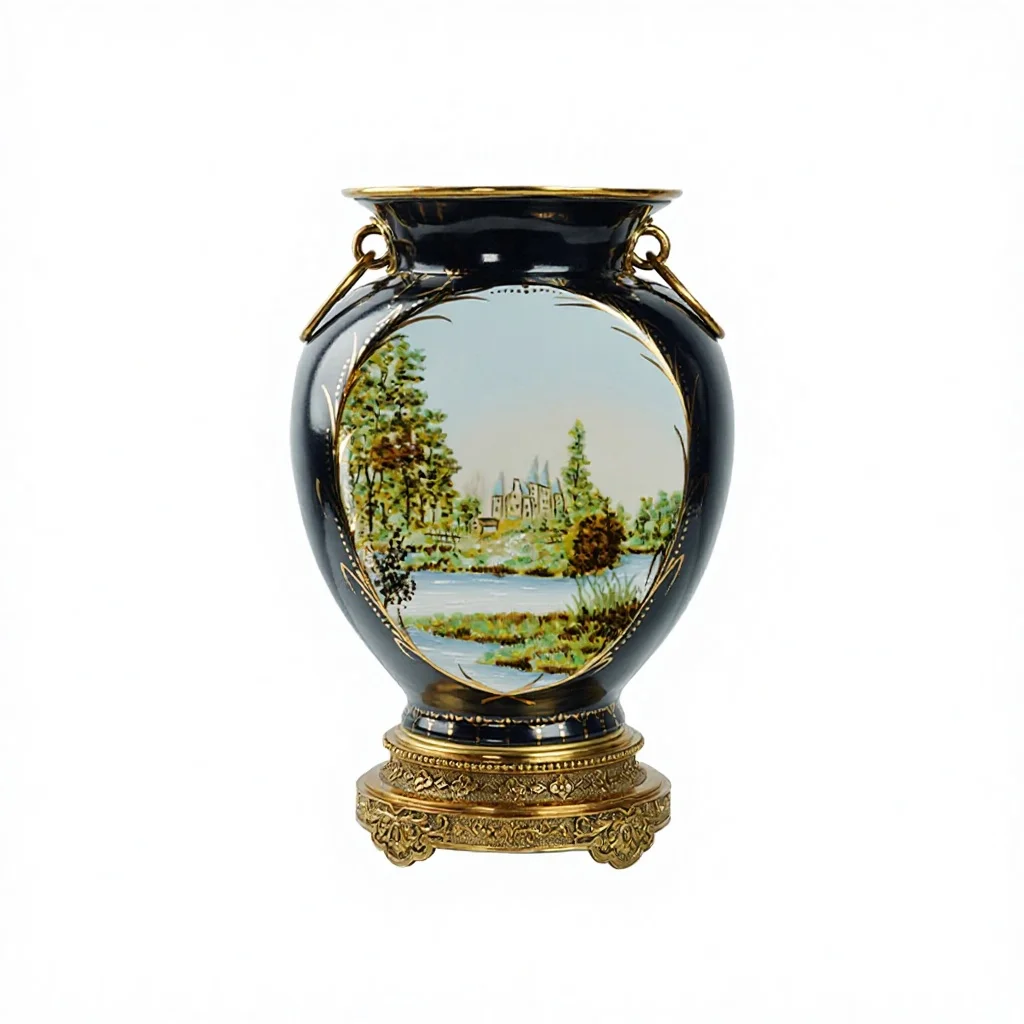 &c Copper-inlaid Ceramic Vase - European-style Hand-painted Product - Suitable for Living Room and Dining Room