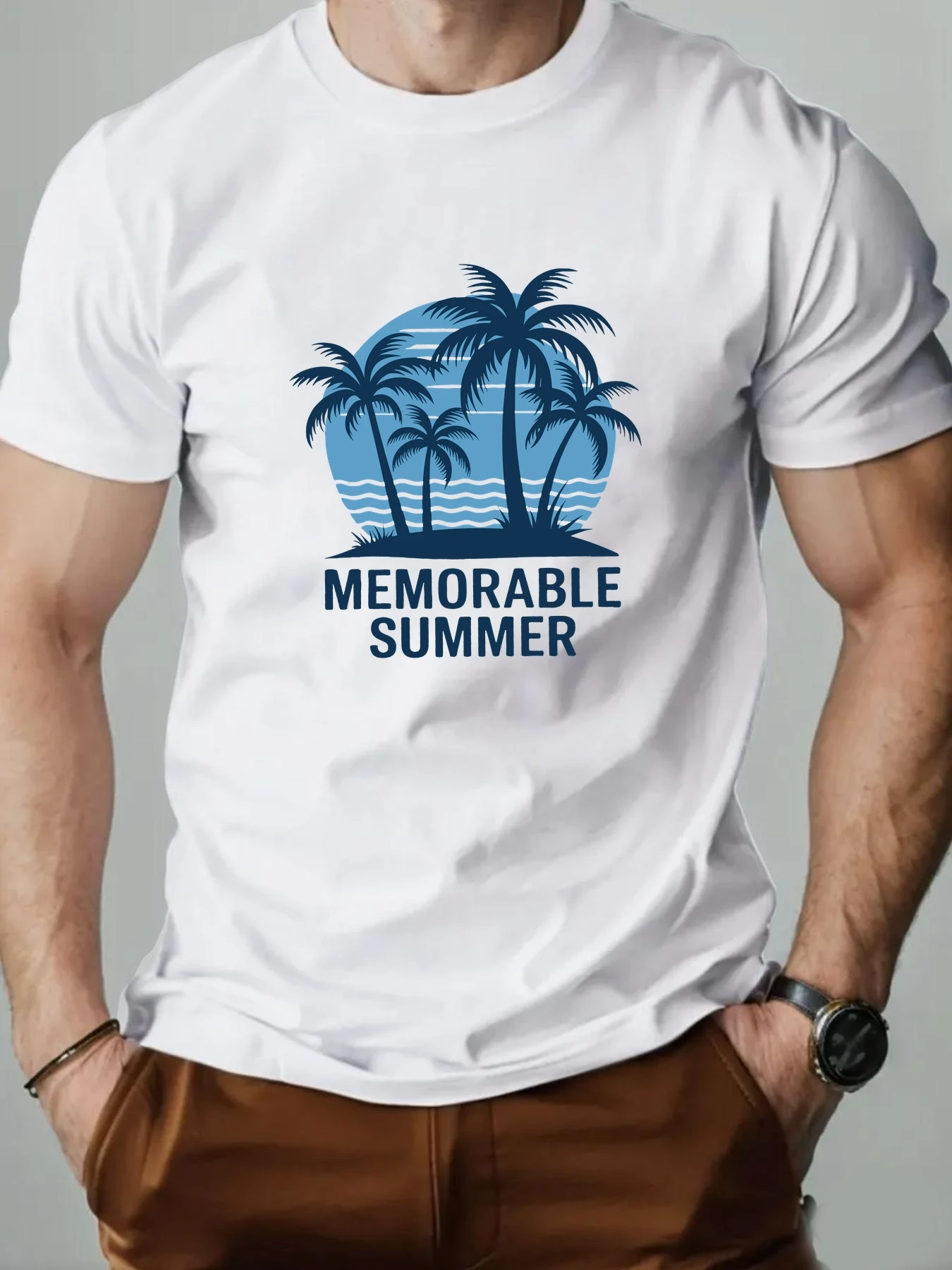 

Men's T-shirt Summer Beach Cartoon Style Printing 100% Cotton O-Neck Casual Short Sleeve Summer Fashion Breathable Top Tees