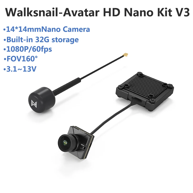 

Walksnail-Avatar HD Nano Kit V3 1080P/60fps FOV160 ° 14*14 мм нано-камера 32G встроенный накопитель Avatar-HD Mini VTX V3 CaddxFPV