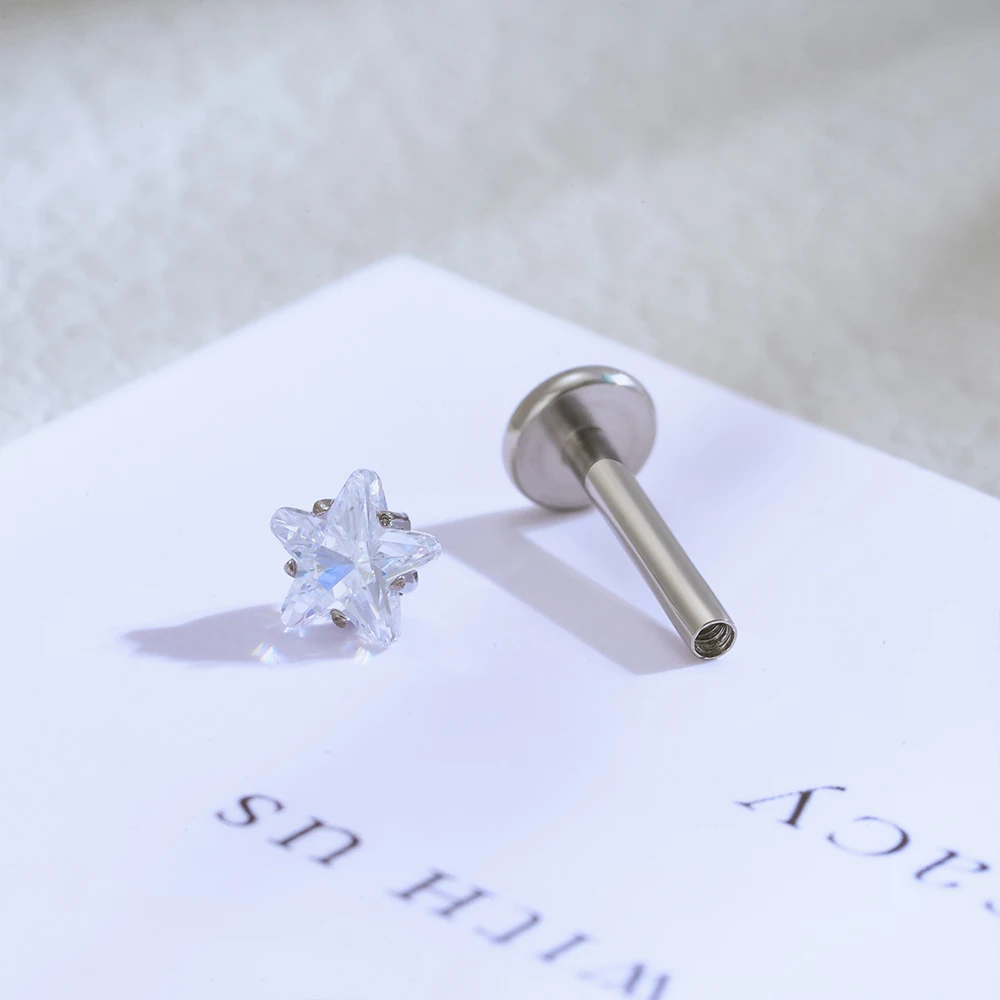 ASTM F136 Titan 16G fünfzackiger Stern CZ Knorpel Helix Ohrring Trinity CZ Tragus Ohrstecker Muschel Ohrläppchen Lippenpiercing Schmuck – Detail 10