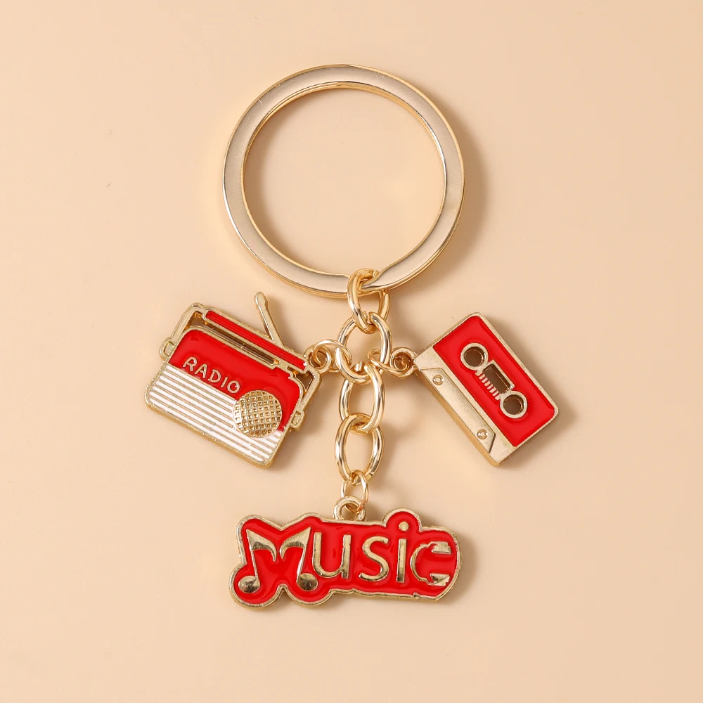 Aihua Niedlicher Musik-Radio-Grammophon-Kassetten-Schlüsselanhänger, Musik-Serie Schlüsselring für Frauen und Mädchen, Handtaschenanhänger, DIY-Schmuckgeschenke – Detail 7
