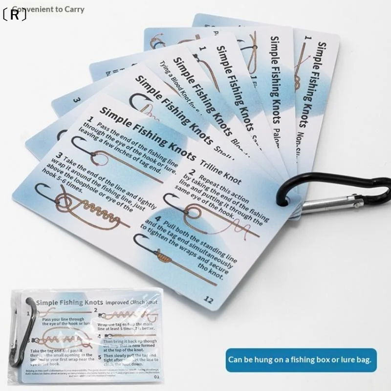 〔R〕A Set Of 6 PVC Fishing Knot Guide Cards, Including 12 Easy-to-Tie Instructions And Mini Metal Clips.