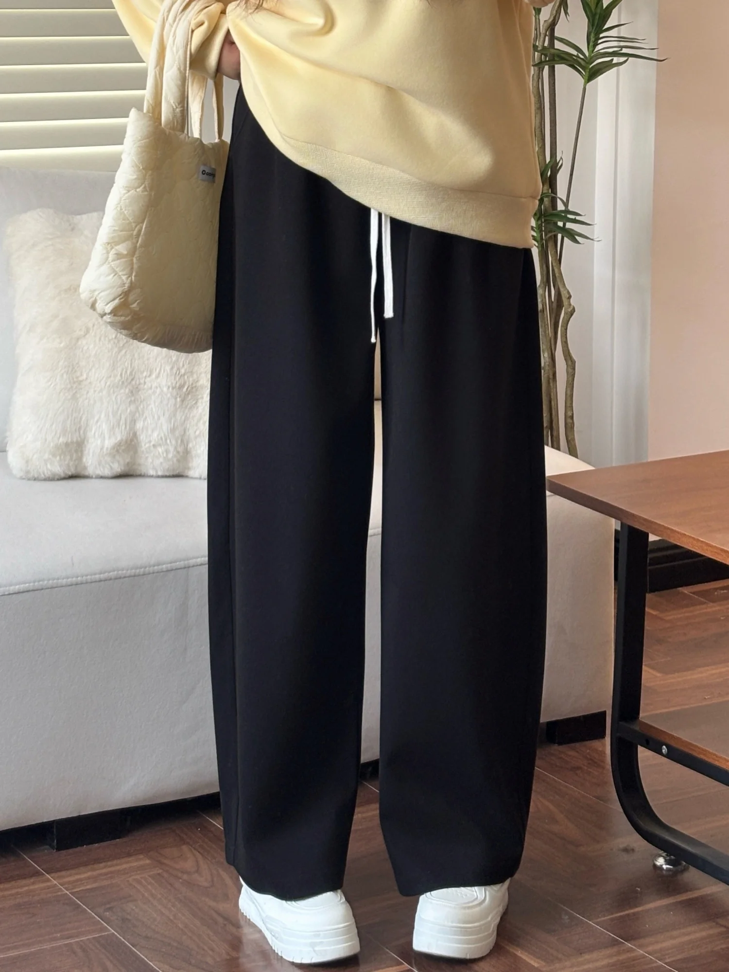 

High Waist Wide Leg Pants Straight Cut Commute Style plus Size Women's Winter Fashion Casual Polyester Blend Trousers