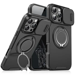 for iPhone 16 Pro Max Slide Camera Protection Magnetic Stand Phone Case for iPhone 15 14 13 Pro 11 Defender Cover