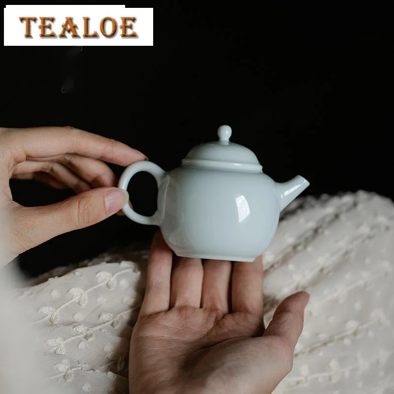 

110ml Boutique Misty Blue Art Ceramic Teapot Creative Hand Grab Porcelain Pot Tea Maker Kettle with Strainer Tea Services Craft