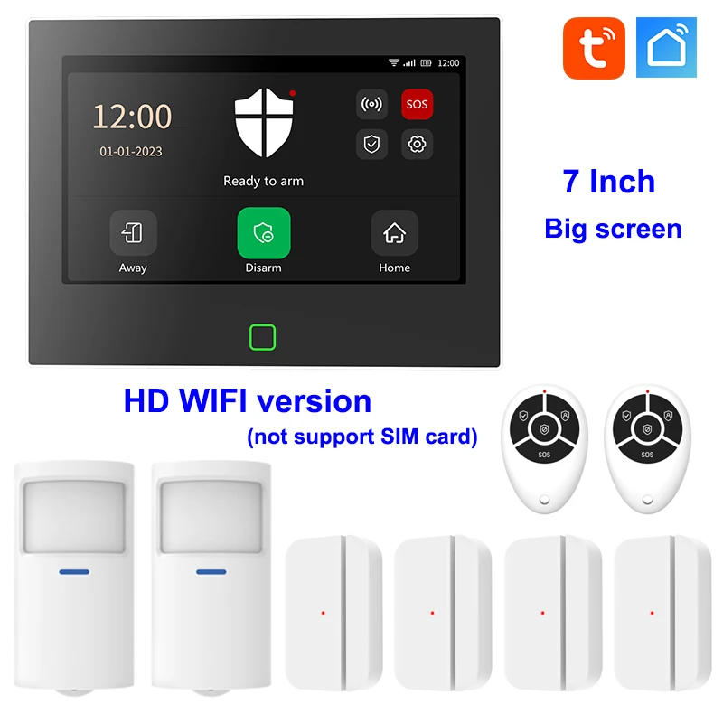 

TAIBOAN Big Screen 7 inch Home Alarm Host System Wireless WiFi HD Touch Panel Tuya Smart Security Protection Kit Remote Control