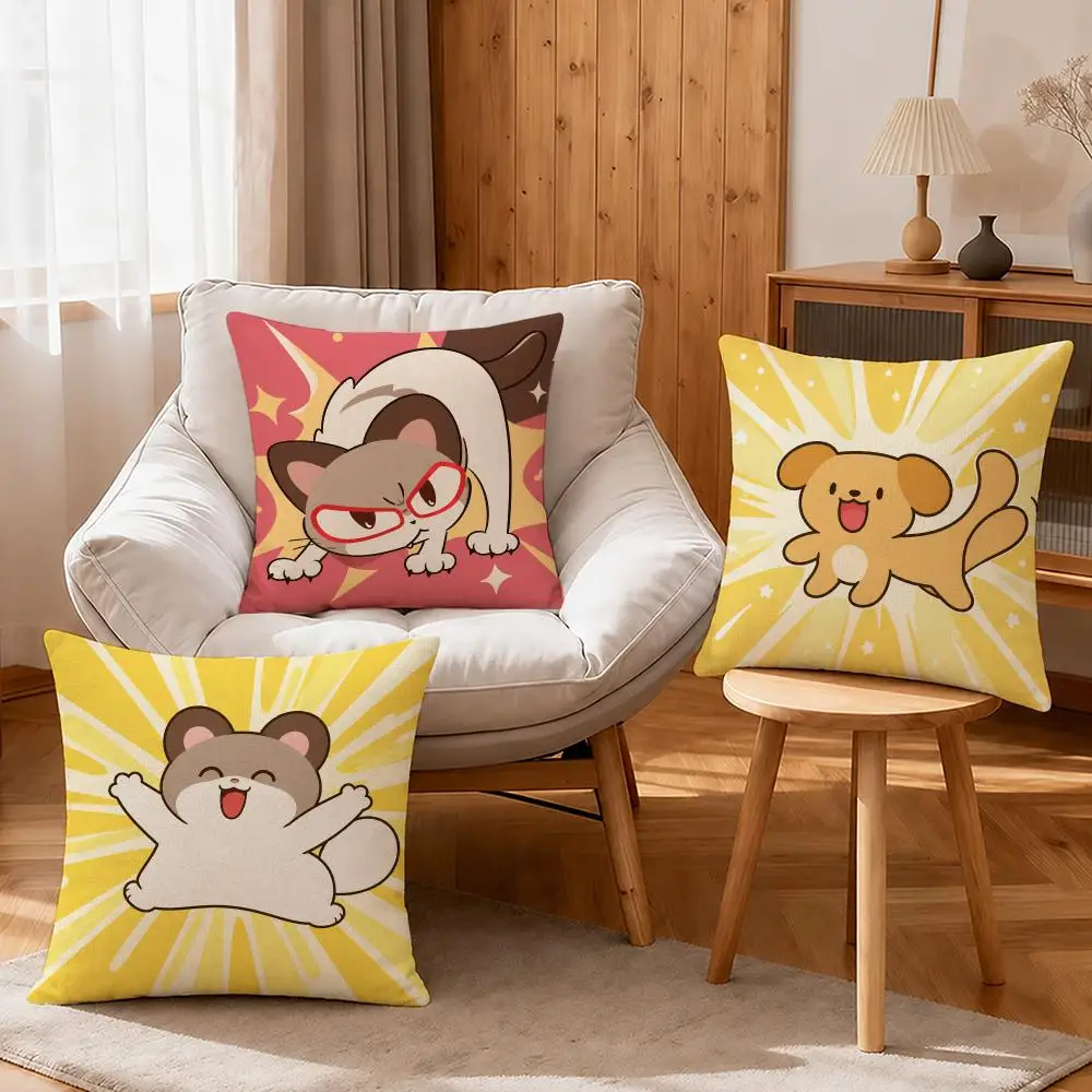 Art Cute Cat Dog Cushion Cover Linen Anti-Mite Antibacterial Cushion Cover Invisible Zipper Sofa Decor