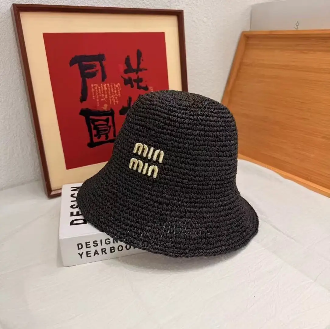 

Fashion Black Korean Letter Bucket Hat - Women's Casual Straw Sun Hat for Autumn Winter, Daily Outdoor and Travel Sun Protection