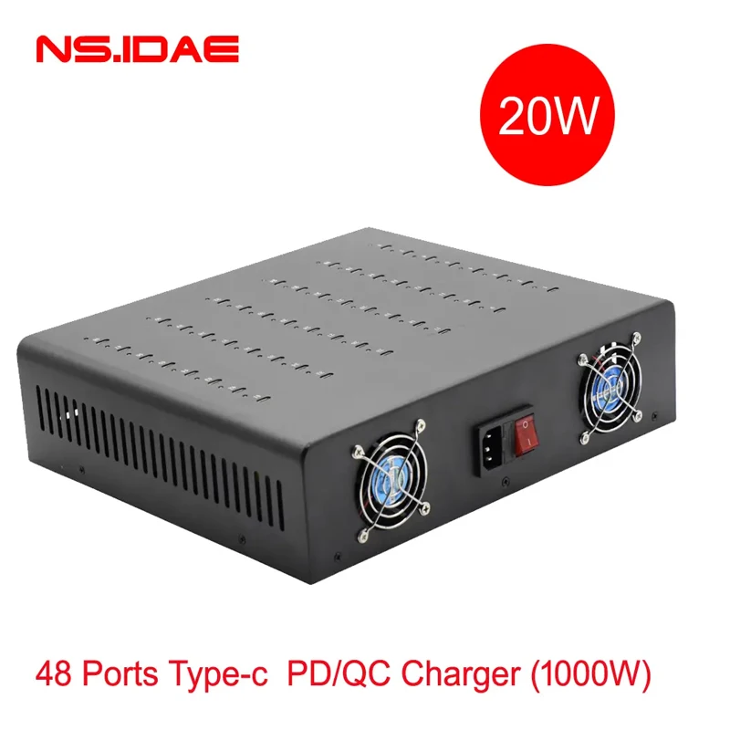 48-Port Type-C Fast Charger PD Fast Charging Single Port 20W Total Power 1000W Supports PD/QC Multi-Protocol Fast Charging Studi