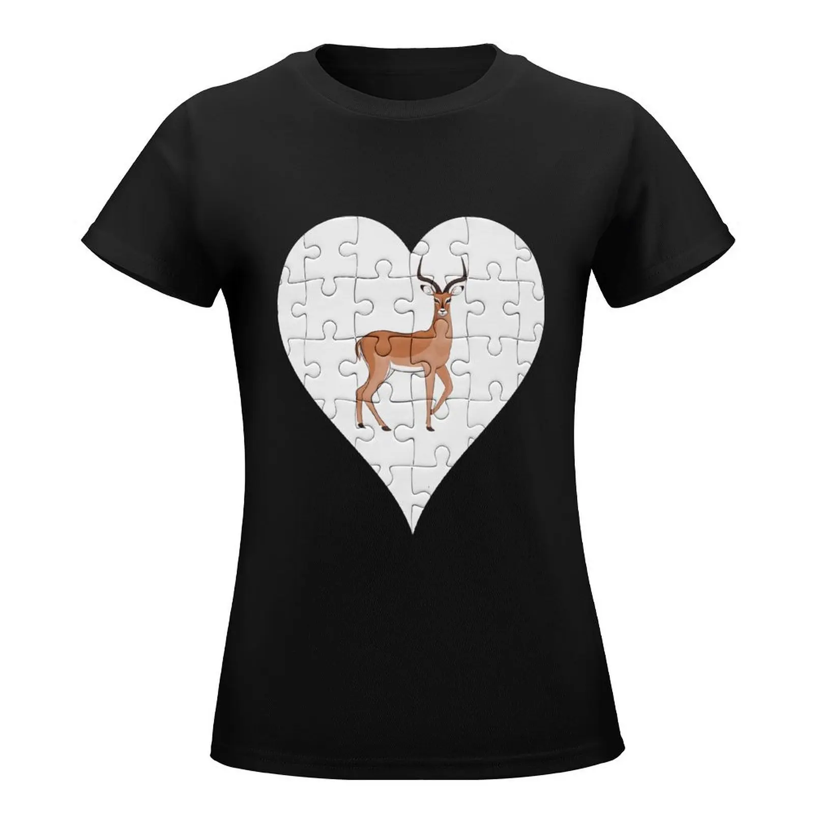 Jigsaw Impala Heart Design - Impala T-Shirt Female clothing animal print shirt for girls tight shirts for Women