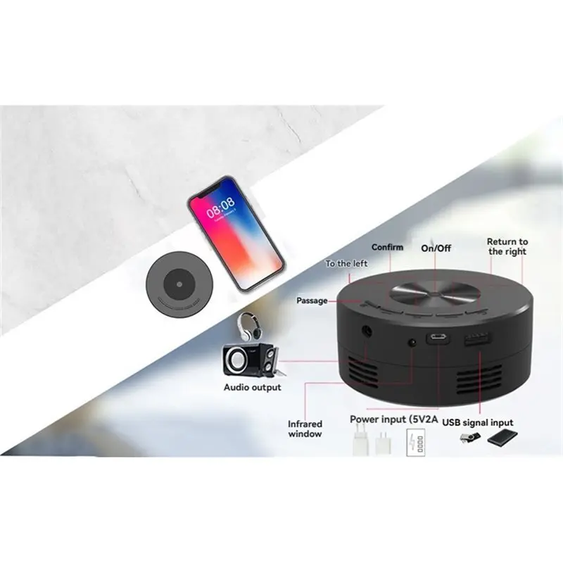Reliable-YT200 Mini Projector Mobile Video Projection 1080P USB Sync Screen Home Theater Support LED Technology For Kids Smartph