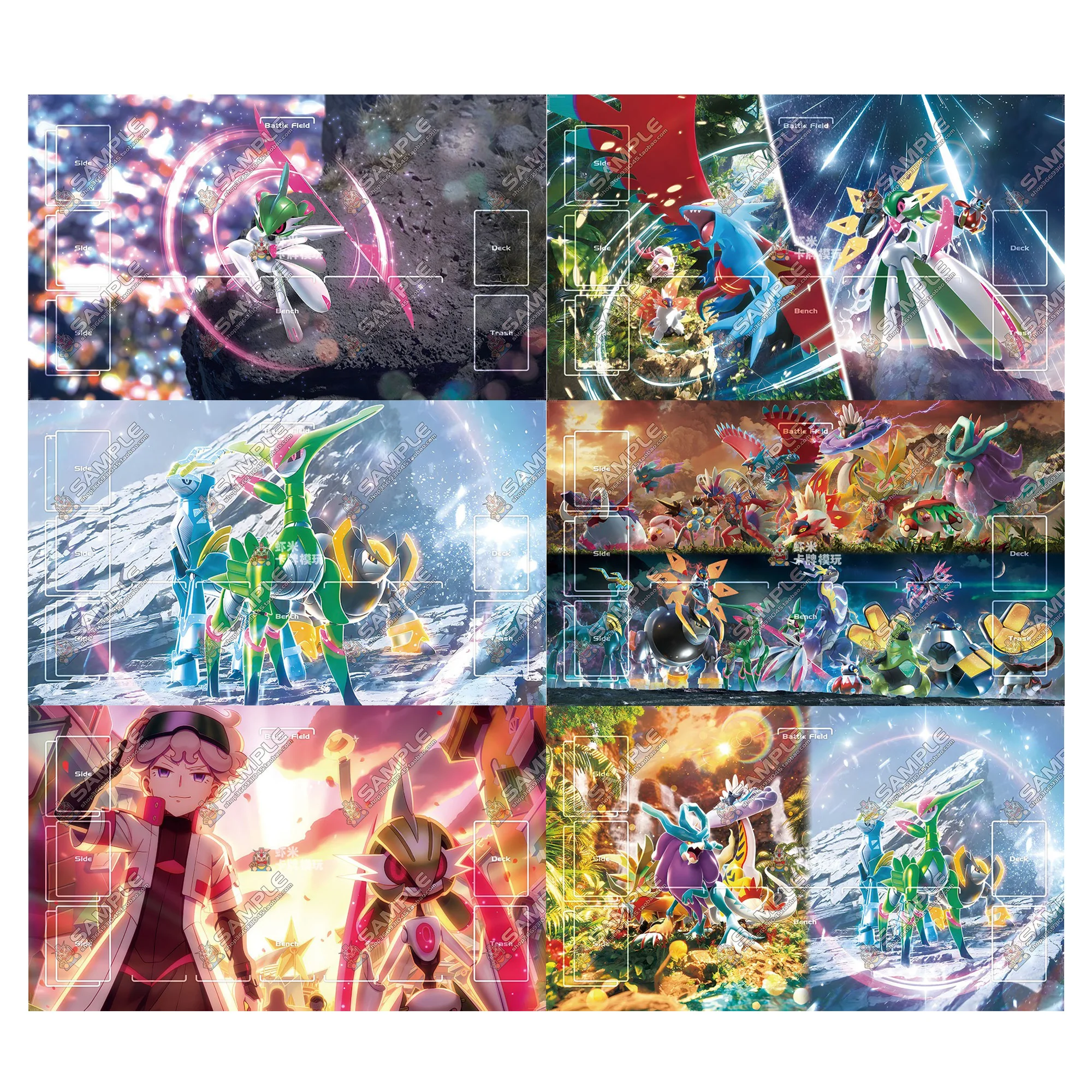 

18 Styles 600X350X2Mm Diy Ptcg Iron Valiant Card Battle Mat Three Sacred Single Player Board Game Card Duel Plate Battle Mat