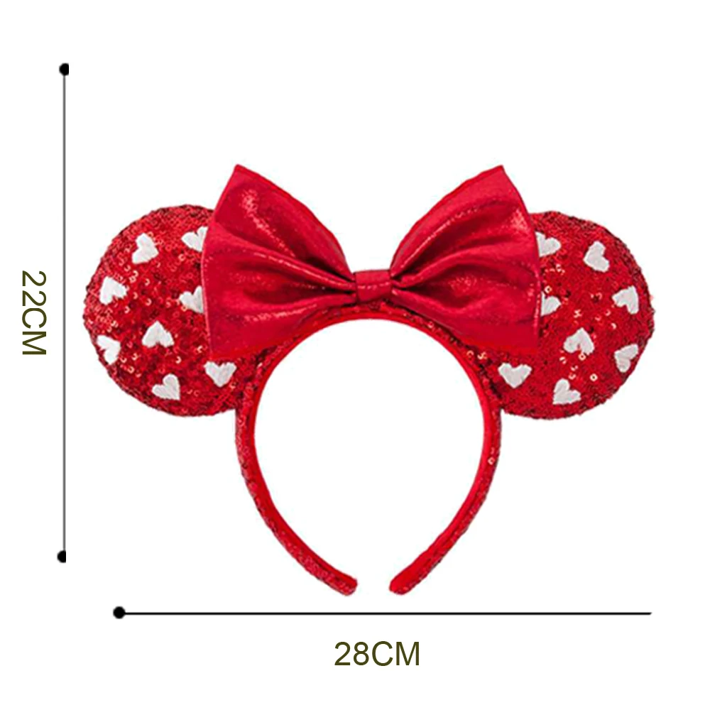 Disney Mickey Mouse Ear Headband Pink White Loving Heart For Adults Sequins Bow Headband Minnie Park Accessories Headwear