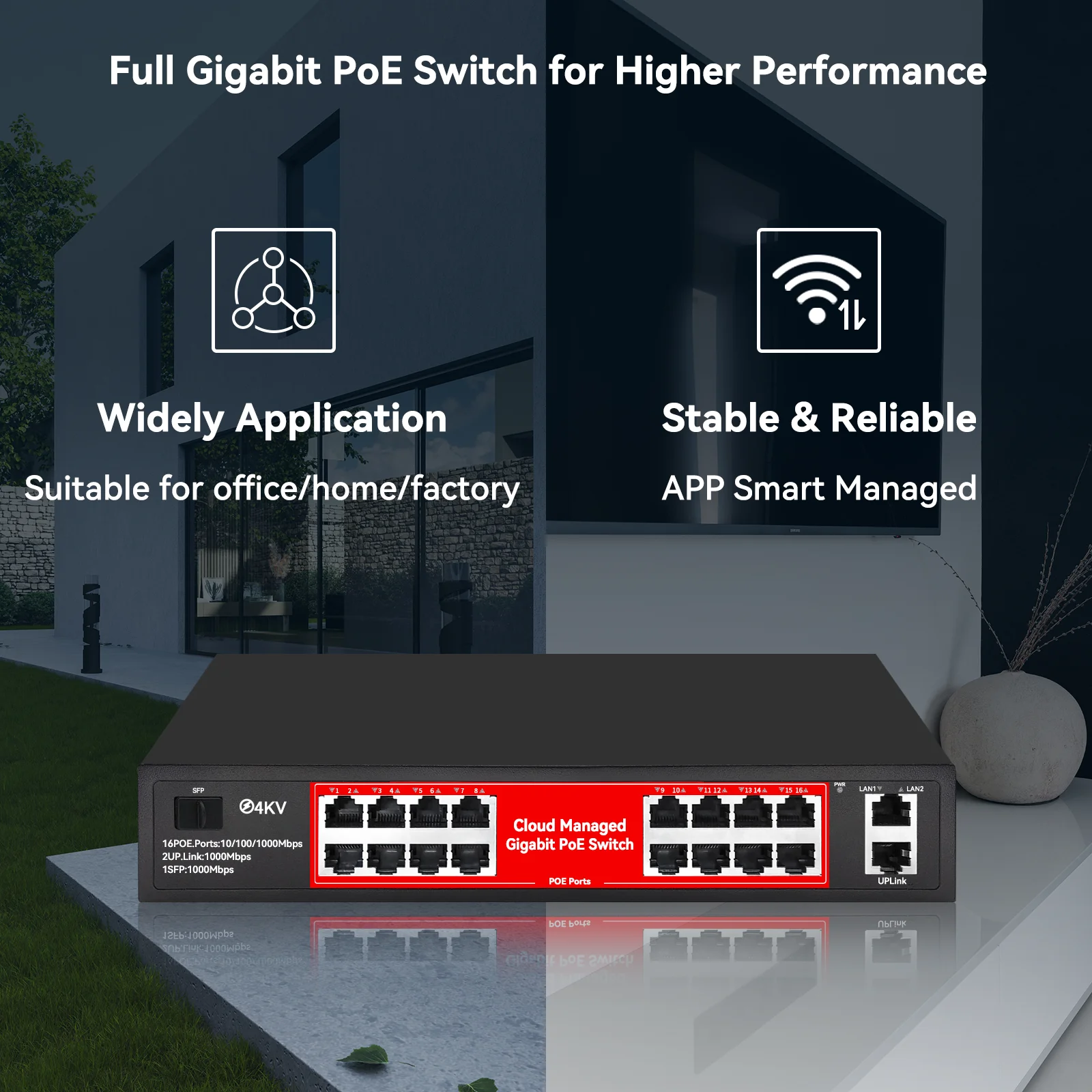 Steamem Cloud Managed 48V POE Switch Gigabit Dispositivo de red de 8 puertos para cámara IP Punto de acceso inalámbrico