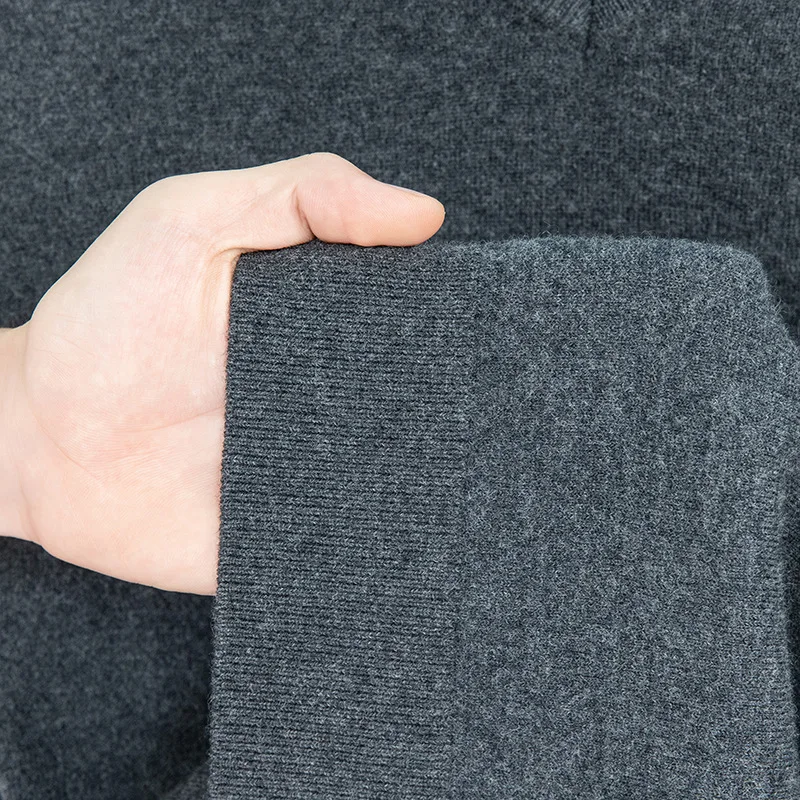 【100 الصوف الخالص】MenVCollared سترة صوف الخريف الشتاء بلون سترة منتصف العمر الرجال عارضة الحبيب الرقبة سترة