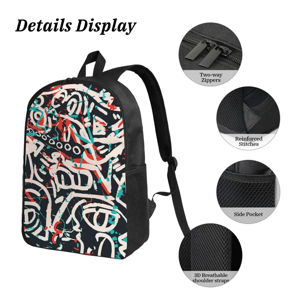 Street Art Graffiti Pattern Inchiostro e Zaino Posca Ragazzo Ragazza BookBag Borsa da scuola Borse a tracolla Borsa da pranzo isolata 3ps Astuccio