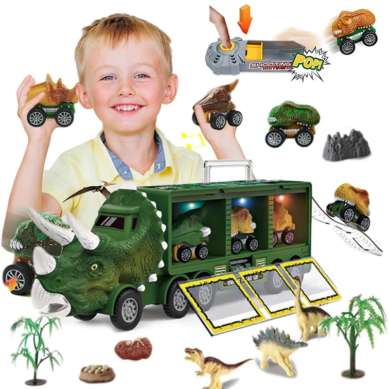 Camion retirer véhicules conteneur stockage voiture modèle éclairage musique enfants garçons enfants cadeau d'anniversaire dinosaure Transport jouets