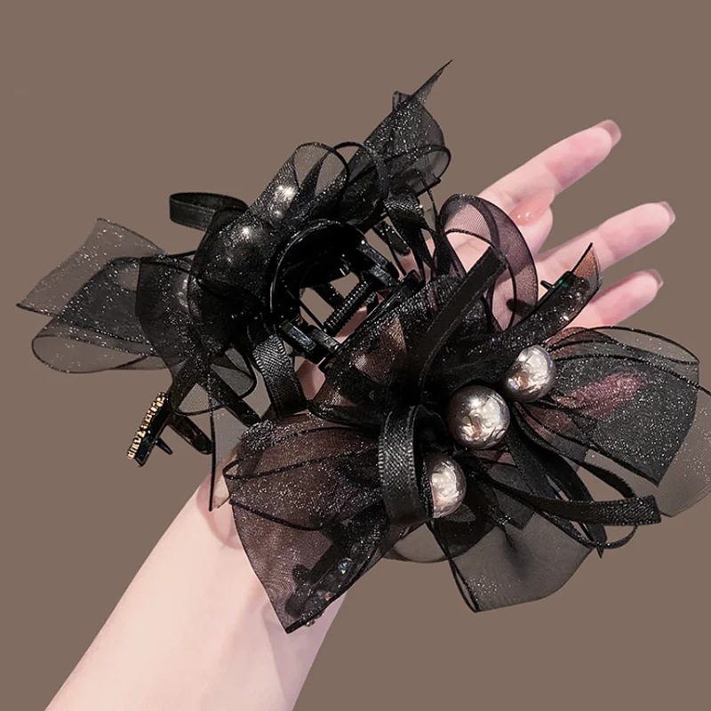 

Mesh Pearl Large Size Hair Clip Back Head Plate Hair Claws Korean Style Shark Clip Women Festival Hair Accessories and Headwear