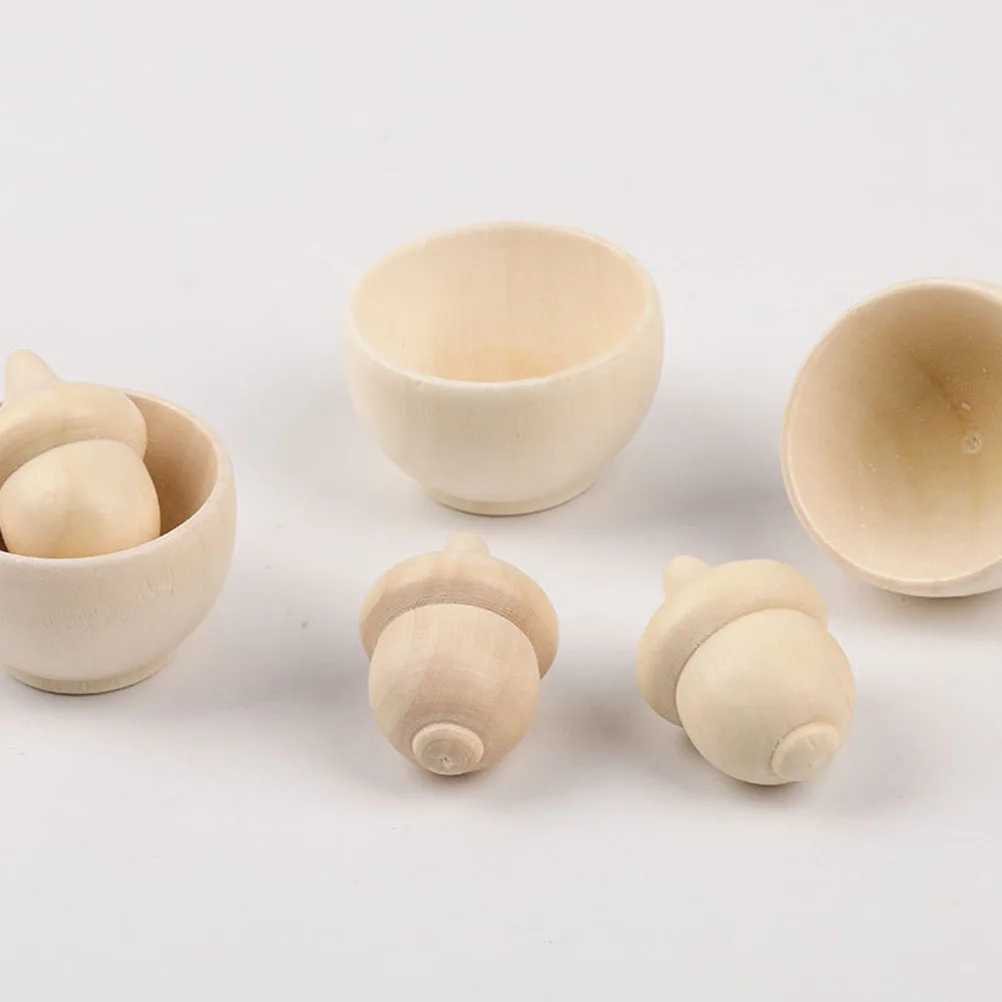 10 مجموعات من الأطباق الخشبية Acorns DIY لوازم الرسم للأطفال التعليمية الحرفية ديكور لم تنته الملحقات الخشبية لوازم خشبية ذاتية الصنع