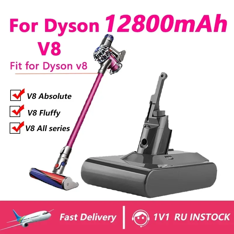 สำหรับ Dyson แบตเตอรี่ V8 12800มิลลิแอมป์ต่อชั่วโมงสำหรับ SV10 Dyson แบตเตอรี่แบบชาร์จไฟได้แบตเตอรี่ลิเธียมไอออนสำหรับสัตว์แบบสมบูรณ์ SV10