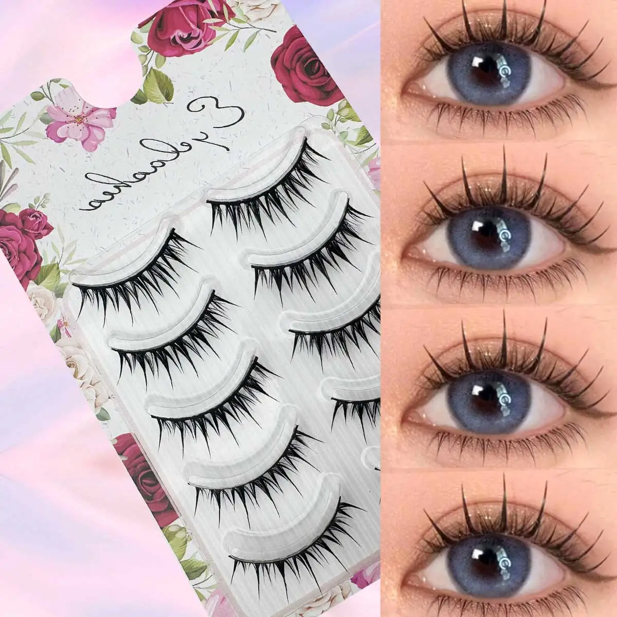 5 pares de pestañas postizas de aspecto húmedo, uso diario Natural, cola afilada, simulación gruesa, pestañas de maquillaje cruzadas para uso diario