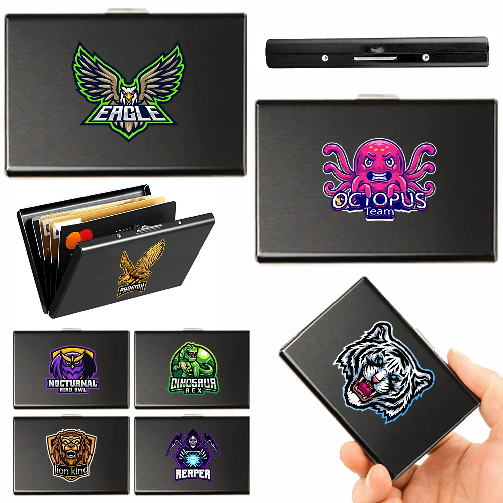 2023 New Credit ID Smart Mini Card Holder Business Purse Push Case with Cover for Men Women Teamlogo Pattern Print ID Card Case