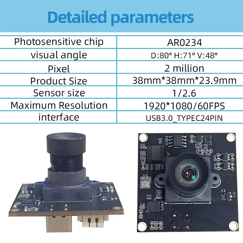 Antarmuka USB3.0 2 juta HD AR0234 global shutter YUV 60 FPS modul kamera mendukung fotografi pelatuk eksternal.