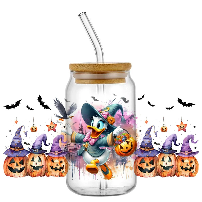 Miniso Waterproof Halloween Duck Decal UV DTF Cup Wrap for 16oz Glasses 3D Washable DIY Cartoon Mouse Design Transfer Sticker