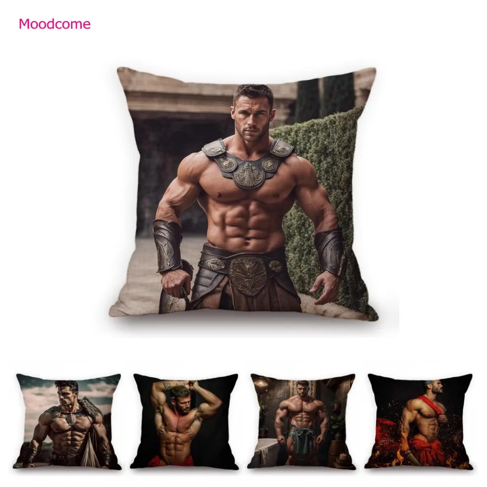 Sexy Hunk Jock Man Gladitor Hot Male Model Muscle Album Boyfriend Cotton Linen Home Decoration Sofa Pillow Case Cushion Cover