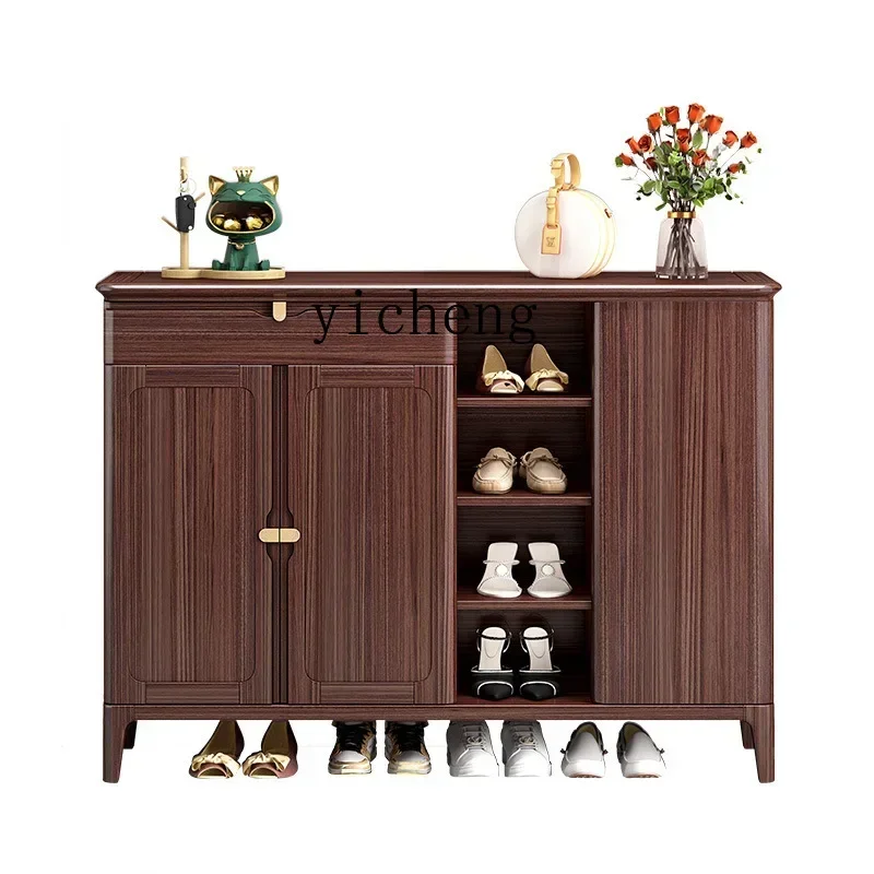 

XL Solid Wood Shoe Cabinet Large Capacity Entrance Cabinet Walnut Storage Cabinet Drawer Locker