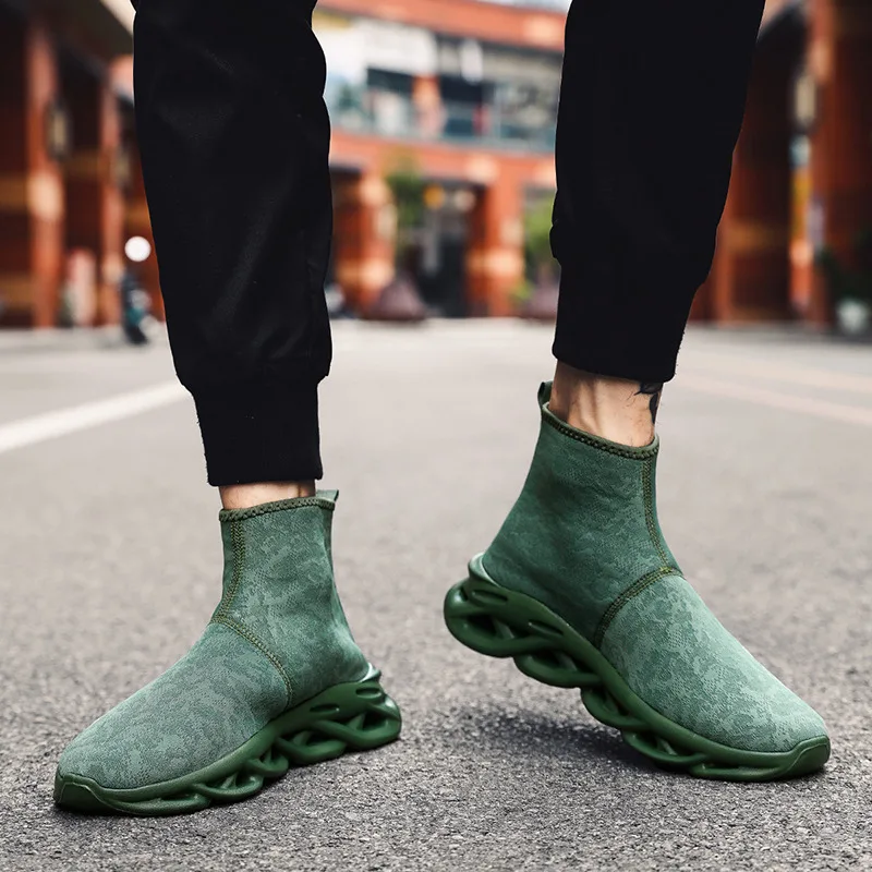 Hot Sale Green Men’s Casual Sneaker Large Size 47 Comfort Socks Sports Shoes Men Breathable High Top Sock Training Shoes For Men